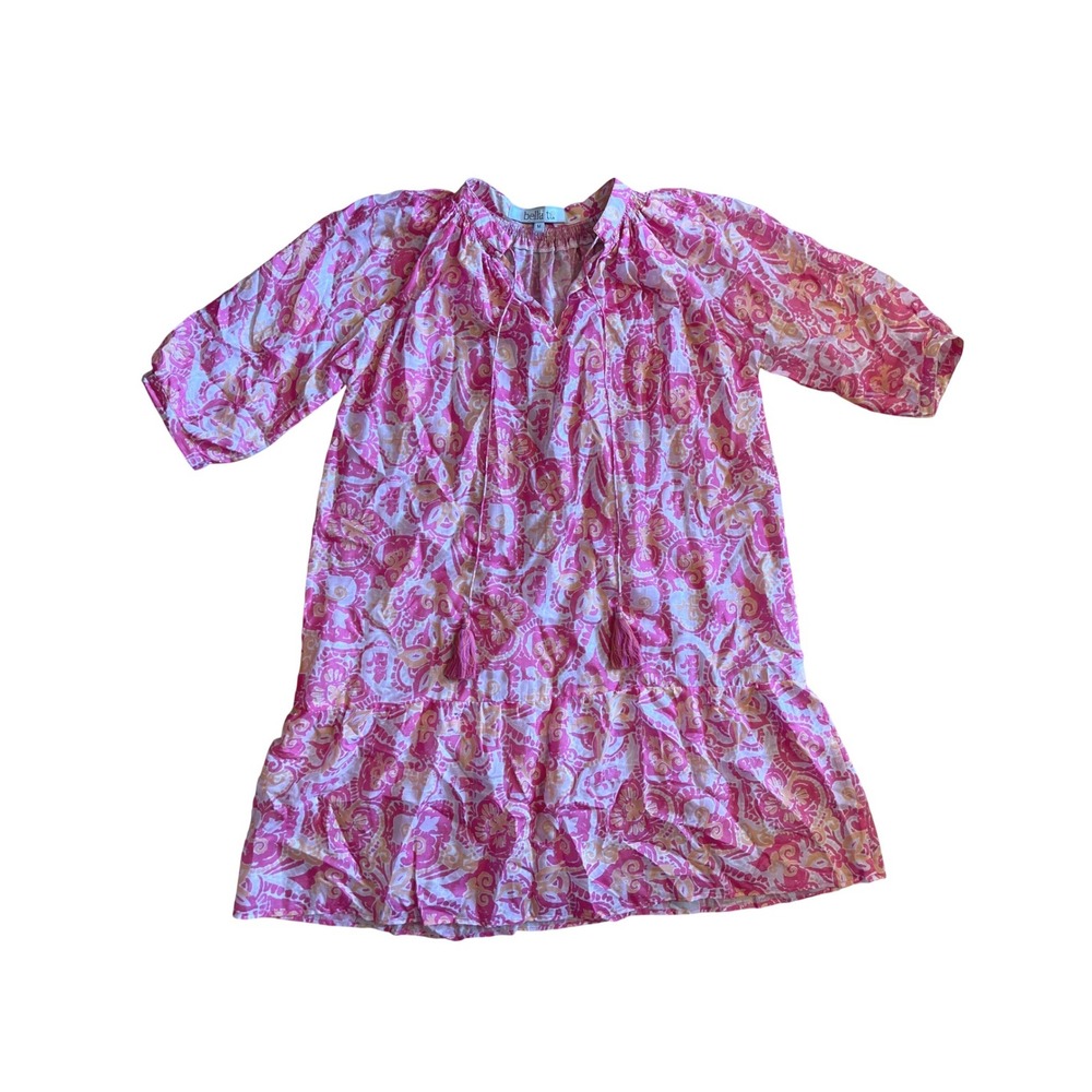 Bella Tu Pink Boho Paisley Print Tassel Tie Tiered Mini Dress Resortwear India